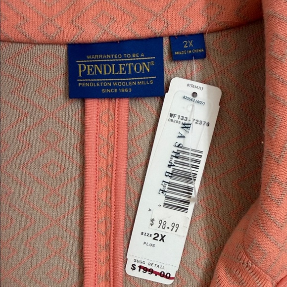 Pendleton 2X Plus Cotton Knit Coral Pink Structured Blazer Jacket NWT - Picture 2 of 7